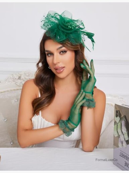 Fascinator Hat Clip and Lace Bowknot Gloves Set for Women main image 6